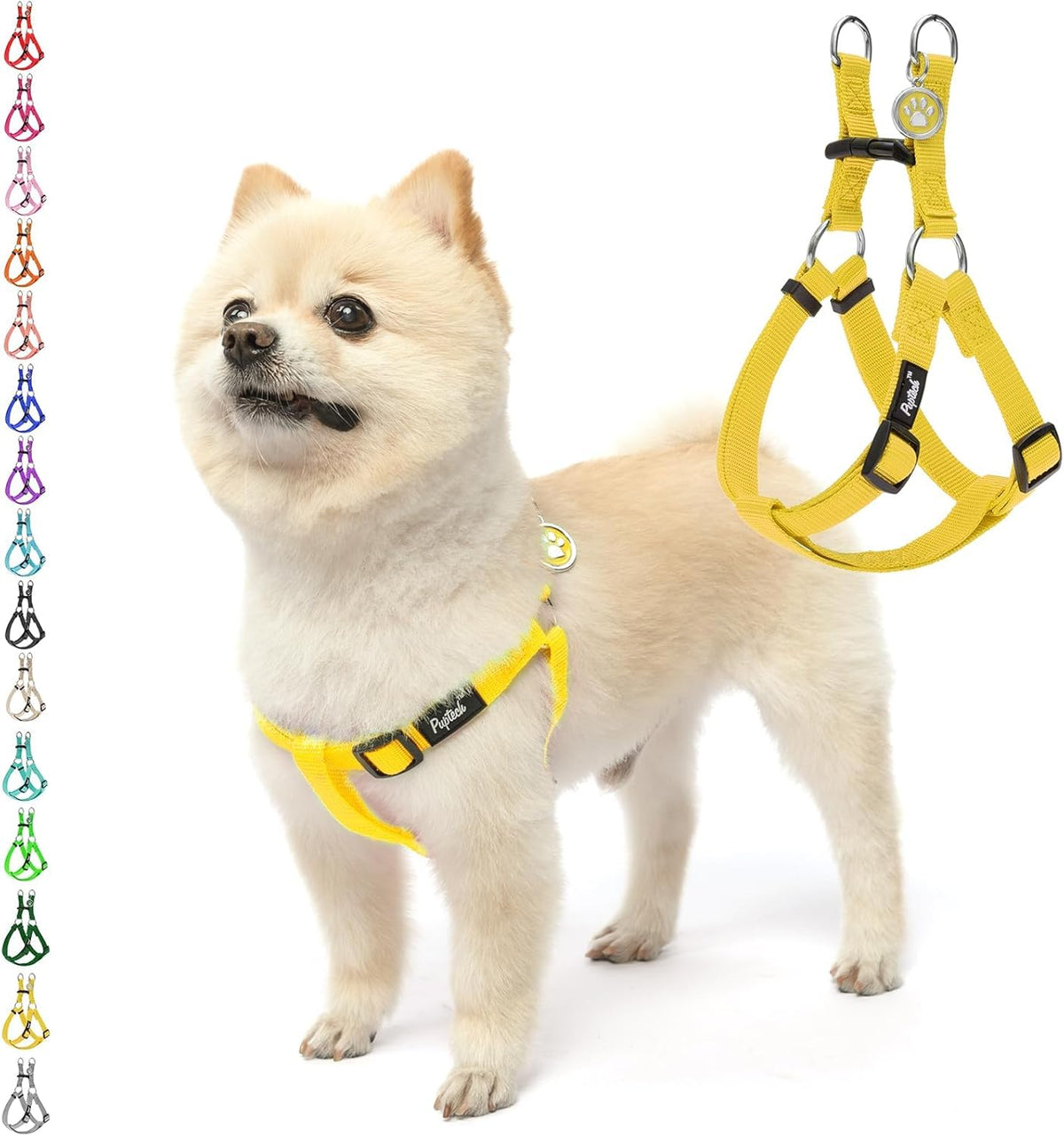 PUPTECK No Pull Dog Harness Soft Adjustable Basic Nylon Step in Puppy Vest Outdoor Walking with ID Tag, Yellow, XS