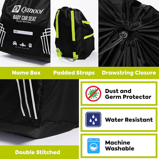 Infant Car Seat Travel Bag for Airplane - Durable Gate Check Bag for Car Seats that fits easily on Convertible Car Seats, Infant Carriers & Booster Seats (Backpack, Black)