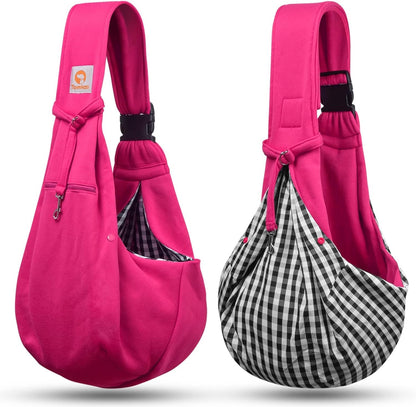 TOMKAS Dog Sling Carrier for Small Dogs Puppy Carrier for Small Dogs (Rose red, Adjustable Strap for 3-10 lbs & Zipper Pocket)