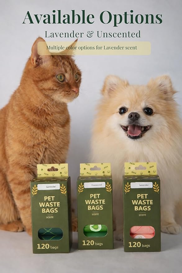 Extra Thick Dog Poop Bags Rolls, Leak-Resistant Pet Waste Bags, 120 Count (8 Rolls), 9x13 in Large, Lavender Scented, Fits Most Dispensers, Pink