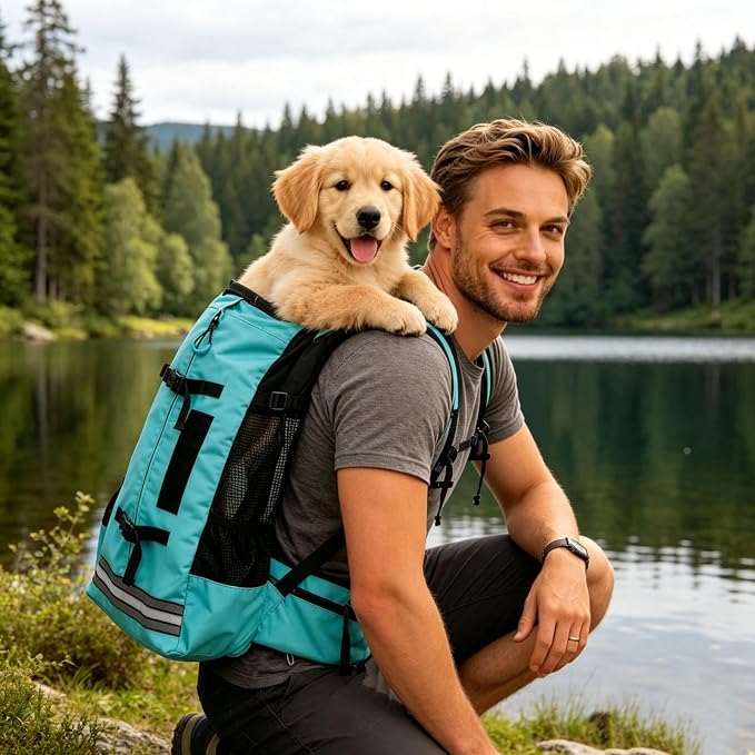Big Dog Backpack Carrier, Green-L | Extra Large Pet Carrier for 66lbs Dogs, Fully Adjustable Water-Resistant Dog Travel Bag for Hiking Cycling Outdoor Adventures