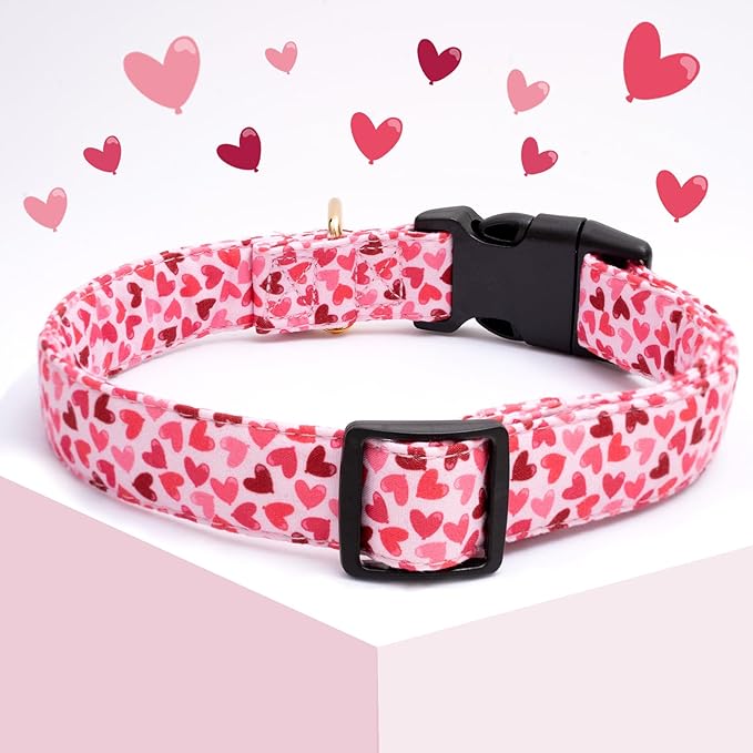 Faygarsle Valentine's Day Dog Collar Cute Loving Heart Printed Collar for Dogs for Small Medium Large Dogs Pink Cotton Collar for Girl and Boy Dogs XS