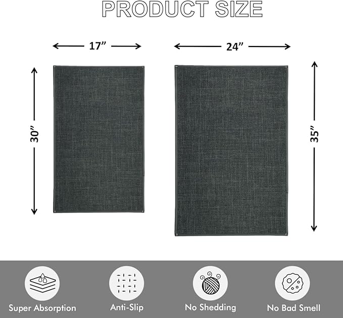 Ultra Thin Indoor Door Mat, Low-Profile Door Mats Indoor Entrance, Non-Slip Natural Rubber Backing Doormat, Washable Entryway Doormats, Fade Resistant Dirt Trapper for Kitchen, 35''x24'',Grey