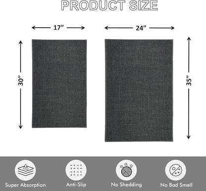 Ultra Thin Indoor Door Mat, Low-Profile Door Mats Indoor Entrance, Non-Slip Natural Rubber Backing Doormat, Washable Entryway Doormats, Fade Resistant Dirt Trapper for Kitchen, 35''x24'',Grey