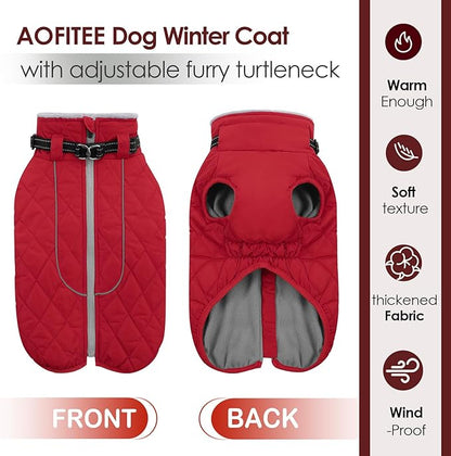 AOFITEE Coat for Extra Large Dogs, Warm Turtleneck Dog Winter Jacket with Back Zipper, Waterproof Dog Puffer Jacket for Large Dogs, XL Pet Coat Warm Snowsuit for Corgi, Border Collie, Beagle