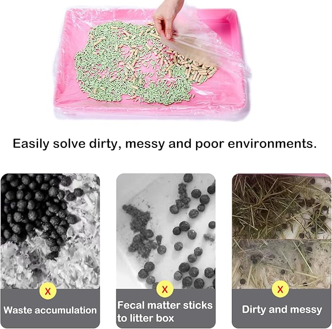 Small Animal Cage Liners Disposable, 50 PCS Large Rabbit Cage Tray Liner Pet Litter Pan Bags Plastic Film Cover for Guinea Pig Bunny Bird Chinchilla Hedgehog (Small)
