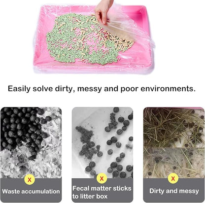 Small Animal Cage Liners Disposable, 50 PCS Large Rabbit Cage Tray Liner Pet Litter Pan Bags Plastic Film Cover for Guinea Pig Bunny Bird Chinchilla Hedgehog (Small)