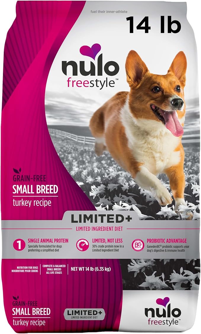 Nulo Freestyle Limited Ingredient Small Breed Food, High-Protein Turkey Recipe, Grain-Free Natural Dry Dog Food for Adult Dogs & Puppies with Food Sensitivities, Single Animal Protein, 14 lb Bag