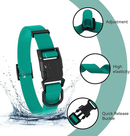 Waterproof Dog Collar, Easy to Clean Rubber Dog Collars with Quick Release Buckle Fits Small Medium or Large Dogs (Emerald Green, M < 11.8-18.5 inch)
