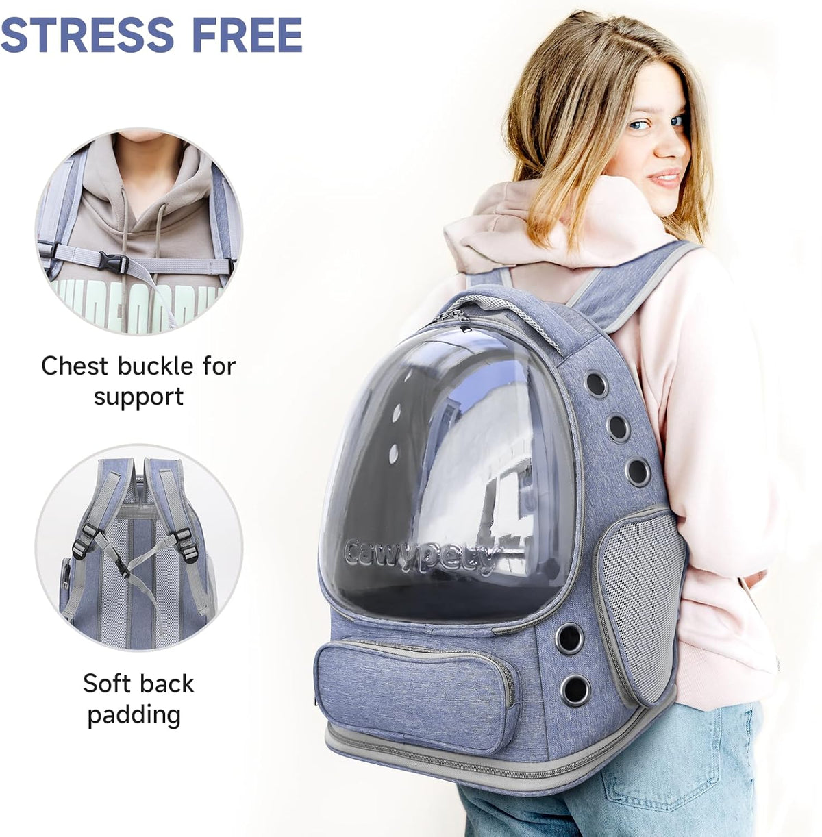 Cat Backpack Carrier, Breathable Cat Carrier Large Space Bubble Pet Backpack for Kitty Small Dog up to 12lbs, Transparent & Foldable Pet Carrier for Travel Hiking (Blue