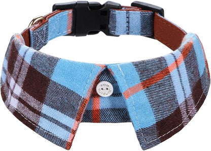 Faleela Cotton Plaid Shirt Style Dog Collar Soft Cute,Boy Dog Collar with Quick-Release Buckle,Adjustable Bow Tie Collar for Small Medium Large Dogs