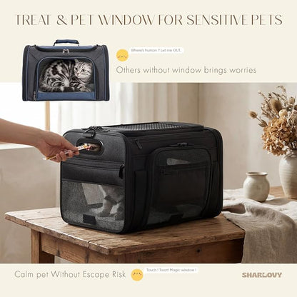 Top-Expandable Pet Carrier with Treat Pet Window,18x13x9.5 Airline Approved | for Southwest Frontier,Soft-Sided Dog Carrier, Anti-Scratch Mesh, Lockable Zippers,Cat Carrier for Kitten,Rabbit,Puppy, Black