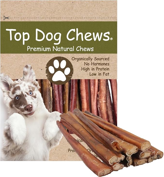 Top Dog Chews - 12 Inch Standard 12 Pack Bully Sticks, Long Lasting, 100% Natural Beef, Free Range Grass Fed, High Protein, Supports Dental Health Dog Treat, 12 Pack