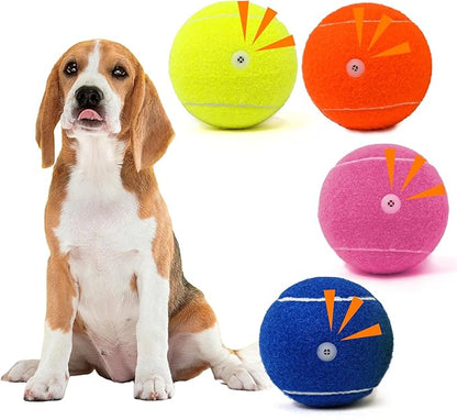 Tennis Ball Dog Toys 4 Pack - 4-Inch Durable and Safe Dog Ball, Sound Output from The Large Tennis Balls for Dogs with Mesh Bag, Perfect for Indoor and Outdoor Play