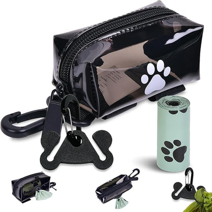 Dog Waste Bag Dispenser Poop Bag Dispenser for Leash Accessory dog Poop Bag Holders Fits Dog Leash Include Hand Free Holder, Clear, No-PUXB