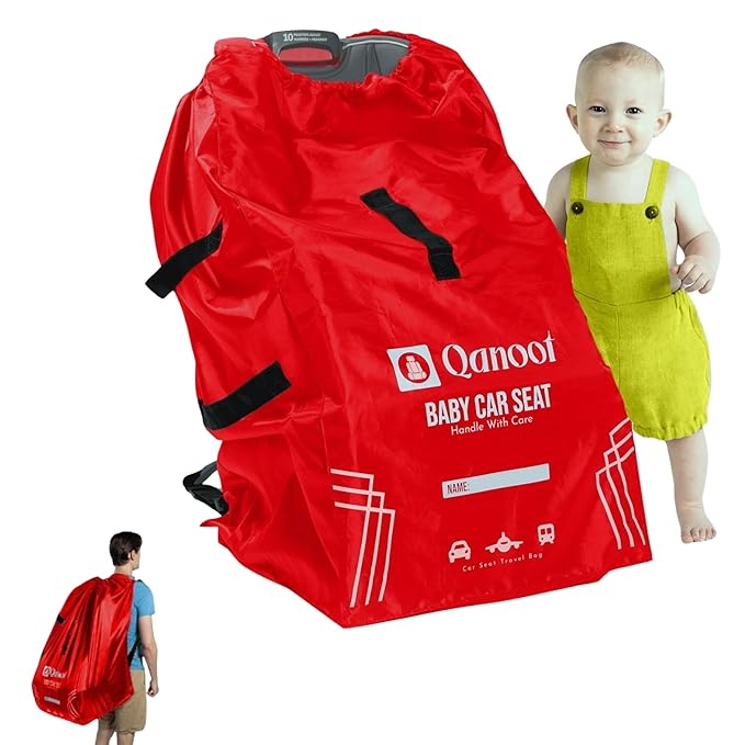 Infant Car Seat Travel Bag for Airplane - Durable Gate Check Bag for Car Seats that fits easily on Convertible Car Seats, Infant Carriers & Booster Seats (Backpack, Red)