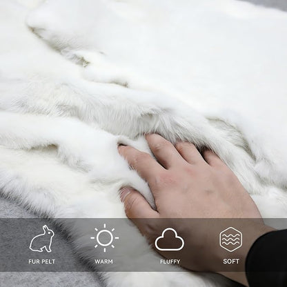 Craft Rabbit Fur Pelt Skin Genuine Tanned Animal Hide with Sewing Quality Leather 12" by 14" for Decoration DIY Crafts Cat Dog Toys Fur Fabric（8Pcs, White）