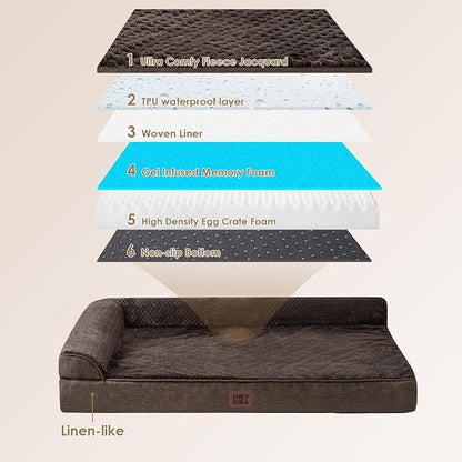 EHEYCIGA XXL Dog Bed Memory Foam, Orthopedic Giant Dog Bed Jumbo with Washable Removable Cover, Waterproof Pet Sofa Couch with Nonskid Bottom, 48x35x7.5, Brown | Washable Removable Cover, Waterproof Flat Pet Sofa Couch with Nonskid Bottom, 48x35x7.5
