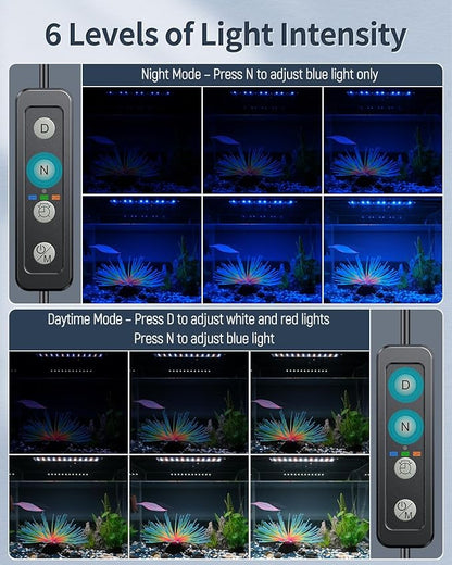 Pawfly 11W Aquarium LED Light for 12 to 18 Inch Extendable Fish Tank Light with Full Spectrum Brilliant White Blue Red Lights with Daytime & Night Modes Timer Auto On/Off Adjustable Brightness