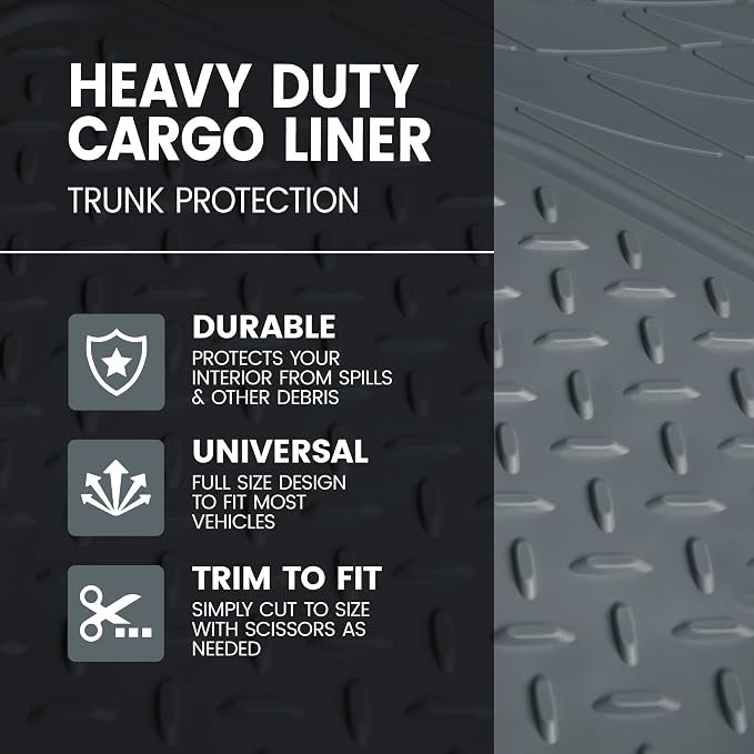 BDK Heavy Duty Rubber Cargo Mat Liner - All-Weather Trunk Protection, Trim-to-Fit Design for Cars, SUVs, Vans & Trucks - Non-Slip, Waterproof, Durable Cargo Floor Liner - 46" x 56.75" x 0.25" - Gray