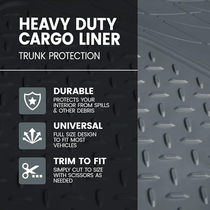 BDK Heavy Duty Rubber Cargo Mat Liner - All-Weather Trunk Protection, Trim-to-Fit Design for Cars, SUVs, Vans & Trucks - Non-Slip, Waterproof, Durable Cargo Floor Liner - 46" x 56.75" x 0.25" - Gray