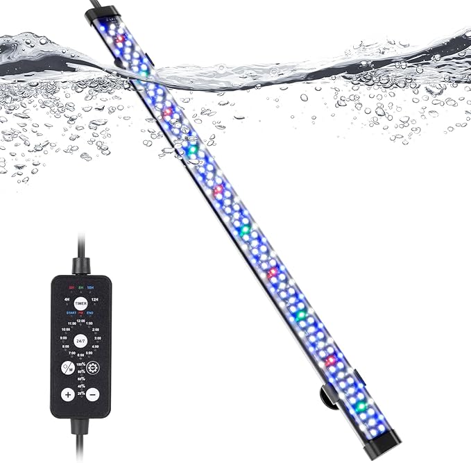 hygger Submersible LED Aquarium Light, 21W 23in 24/7 Mode Fish Tank Light with 5 Rows Beads, with Timer 9 Colors and Adjustable Brightness, Full Spectrum IP68 Waterproof Light for Fish Tank 24-43 inch