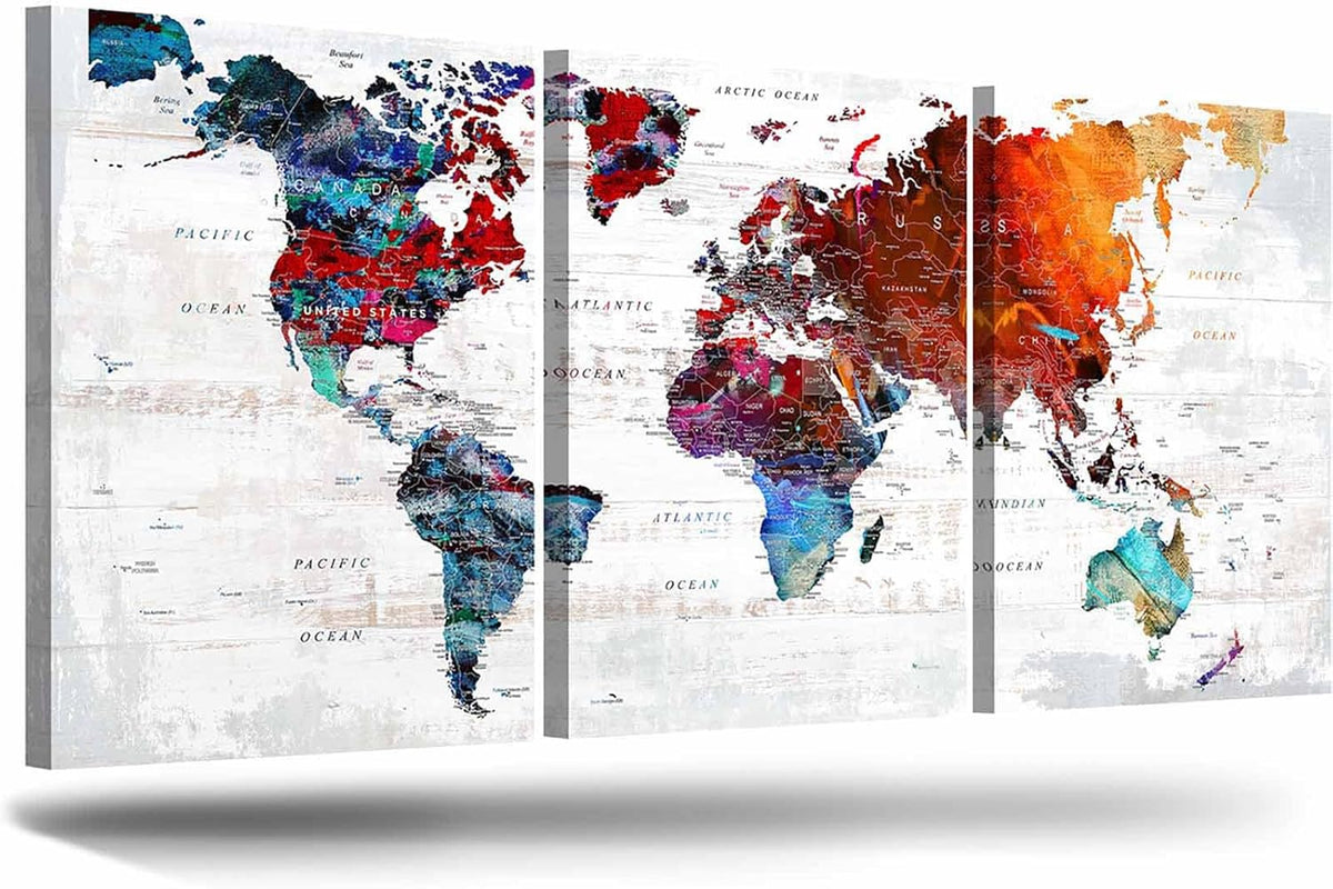 World Map Wall Art Living Room Wall Decor Office Pictures for Wall Decorations Large Abstract Art 60" W x 28" H Framed Paintings for Dining Room