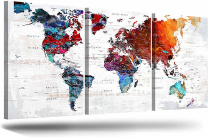 World Map Wall Art Living Room Wall Decor Office Pictures for Wall Decorations Large Abstract Art 60" W x 28" H Framed Paintings for Dining Room