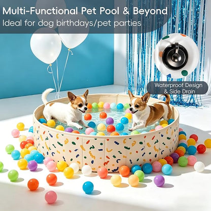 Foldable Dog Ball Pit with 64 Balls Included & Dog Pool, Portable Multifunctional Ball Pit for Dogs & Cats, Anti-Collapse Non-Slip Pet Play Pool (Beige S+64 Balls)