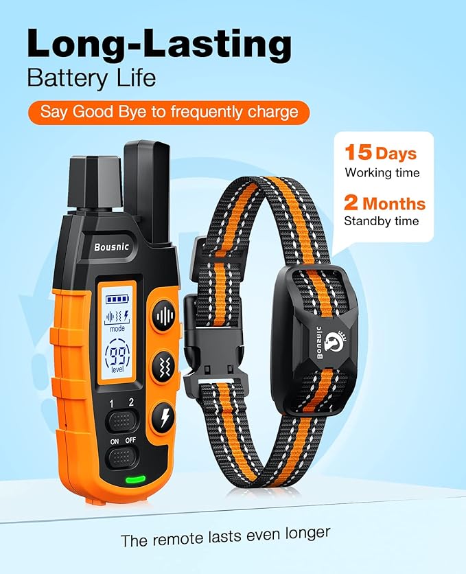 Bousnic Dog Shock Collar - 3300Ft Dog Training Collar with Remote for 5-120lbs Small Medium Large Dogs Rechargeable Waterproof e Collar with Beep (1-8), Vibration(1-16), Safe Shock(1-99) (Orange)