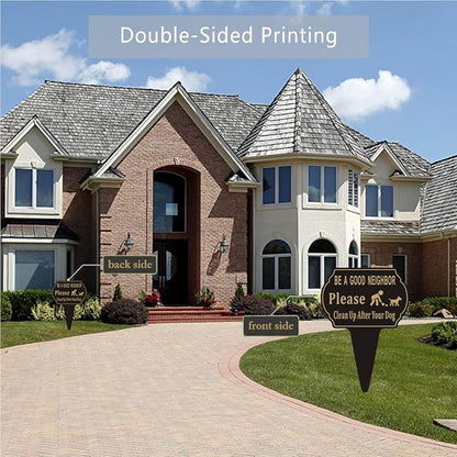 Clean Up after Your Dog No Pooping Sign, 13.6"x9.6" Metal Sign for Yard with Integrated Stake, Double Sided Printed, Outdoor Use
