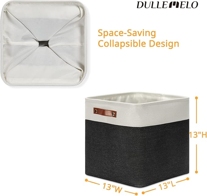 DULLEMELO Storage Baskets, 13 Inch Cube Storage Bins for Shelves Closet Nursery Toy Storage, Foldable Linen Closet Organizers Storage Baskets for Toy Closet Storage?4 Pack - 13" White&Black)