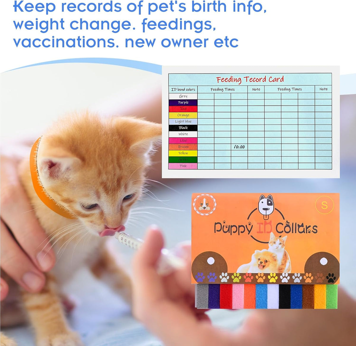 Puppy Kitten Whelping Kit,Birthing Supplies for Newborn Puppies and Kittens for Keeping Kitten Dogs Cats Feeding Sets Supplies Includes Whelping Collars Record