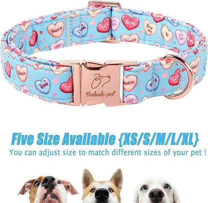 Valentines Dog Collar for Large Dogs - Cute Blue Heart Pattern Puppy Collar Sweet Valentine Adjustable Heavy Duty Pet Collar with Metal Buckle XL