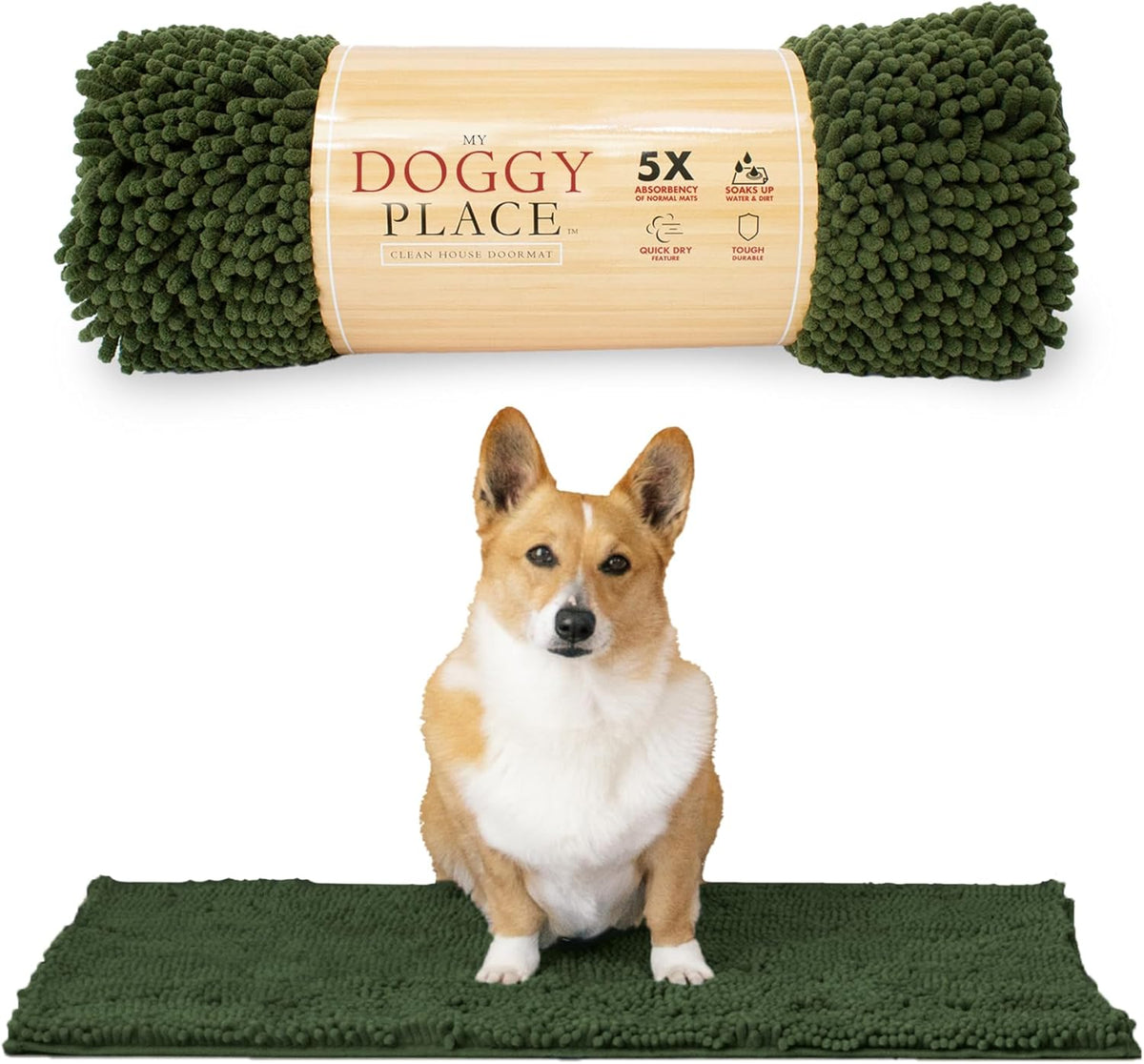 My Doggy Place Medium Chive Microfiber Dog Mat, 31" x 20", Rubber Backed, Absorbent, Quick Drying, Machine Washable