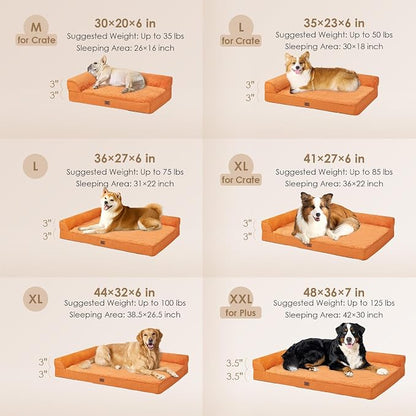 EHEYCIGA Memory Foam Dog Bed for Crate, L Plus Orthopedic Dog Bed, Pumpkin | Washable Removable Cover, Waterproof Flat Pet Sofa Couch with Nonskid Bottom, 41x27x6.5