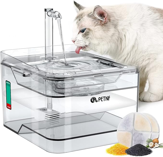 PETNF Transparent 3L/101oz Pet Water Fountain - Automatic Cat & Dog Dispenser with LED Light, Ultra Quiet Pump, 3 Flow Modes & 2 Filters