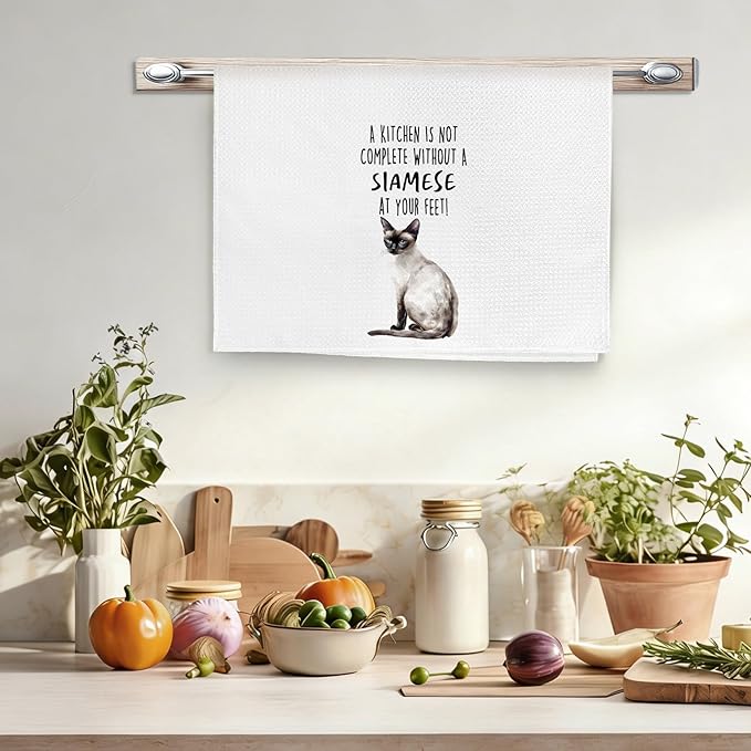 Funny Siamese Cat Gifts Kitchen Towels, Cat Lover Gifts for Women, Funny Hand Towels for Bathroom Decor,A Kitchen Is Not Complete without A Siamese Dishcloths Dish Towel forKitchen 16x24 Inches