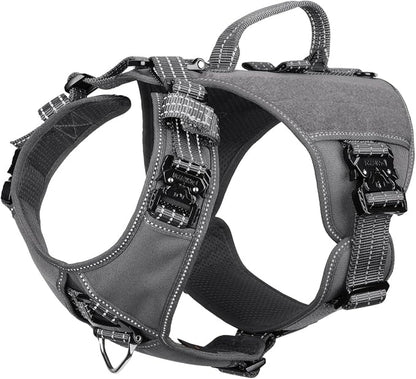 ICEFANG Quick-Moving Tactical Dog Harness for Small Dogs,No Pull Dog Vest | Control Handle,Reflective,Full Metal Buckles,Adjustable,Hook-and-Loop Panel,Soft Padded,Grey,Small