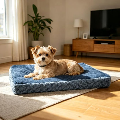 EMPSIGN Dog Bed Mat Crate Pad Mattress, Ultra Soft Pet Kennel, Navy, XXL | Reversible(Cool & Warm), Waterproof Linings, Removable Machine Washable Cover, for 48" Dog Crate, Soft Rose Plush/Canvas