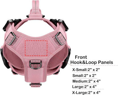 ICEFANG No Pull Tactical Dog Harness for X-Small Dogs,Adjustable Dog Vest | Control Handle,MOLLE Panel,Front Hook,3 Leash Clips,Soft Padded,for walking training,Pink,X-Small