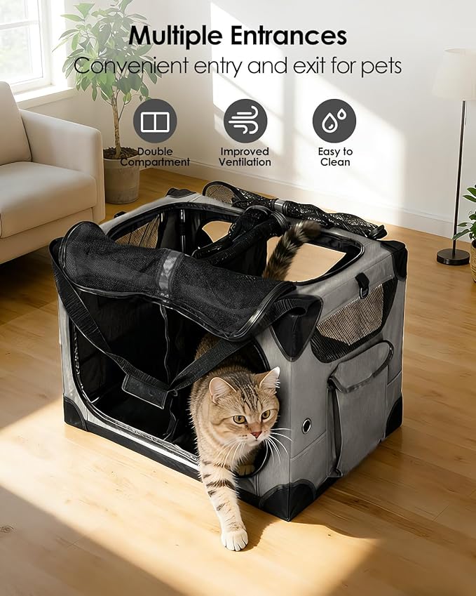 Extra Large Cat Carrier for 2 Cats, XL with Removable Divider, Foldable Soft-Sided Pet Carrier with Storage Tote, Portable Travel Crate for Large Cats, for Car & Home Use, 24" x 17" x 17"