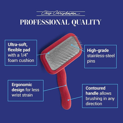 Chris Christensen Mark II Slicker Brush, Groom Like a Professional, Stainless Steel Pins, Lightweight Beech Wood Body, Ground and Polished Tips, Red Small