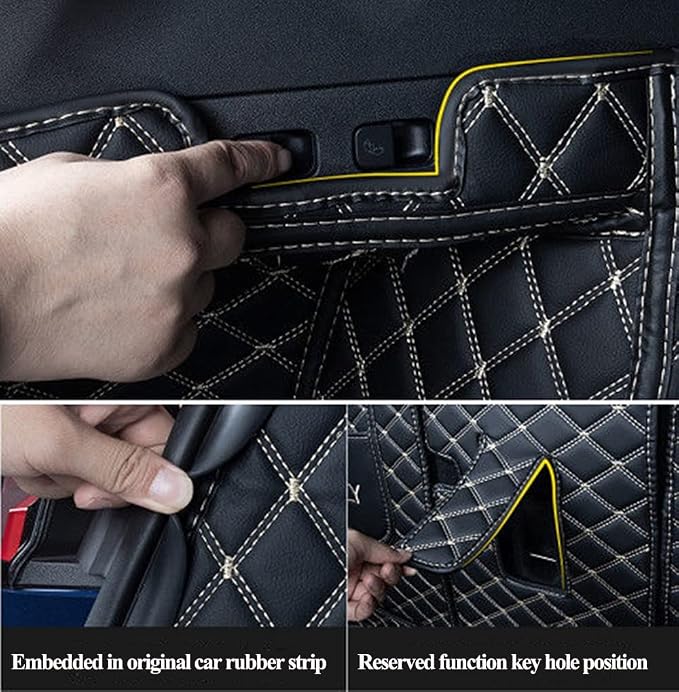 for BMW X7 X7 2+2+2 Seater Trunk Mat Cargo Cover Dog Liner Boot Liner Full Coverage Leather 3D Laser Measured (Trunk Mat+3rd Row Backrest Mat+Both Sides Panel) (Black with Black Stitching
