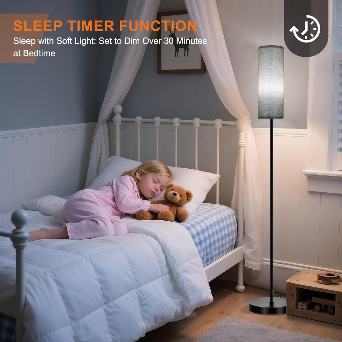 FRIDEKO HOME Gray Floor Lamps for Bedroom, Dimmable Colors Temperature & Brightness, Plug in Modern Floor Lamps for Living Room, Tall Standing Lamps for Office, Corner Lamp, 9W RGB LED Bulb