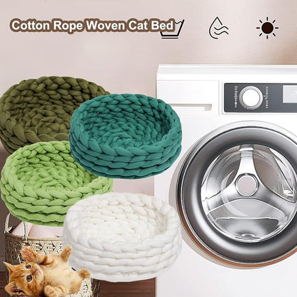 Woven Dog Bed Basket, Knitted Cotton Cat Bed Round Washable Woven Cat Pet Bed Chunky Dog Basket, Orthopedic, Chunky Knit Dog Nest,Dog Bed,Dog Cave,Dog Bedding(Purple,17")