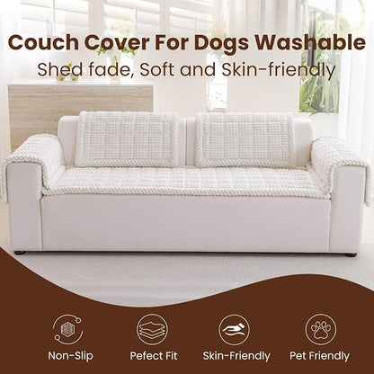 Couch Cover for Dogs Washable, Non-Slip Pet Couch Covers for Sofa, Fuzzy Dog Couch Cover Blanket, Thick, Soft, Plush Couch Cushion Covers for Sofa Protector (White, 27.6" x 59"/70 x 150cm)
