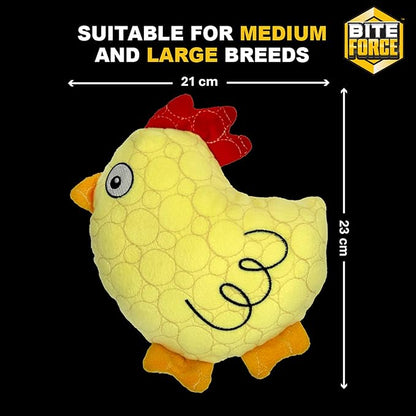 Bite Force - Durable & Strong Dog Toy Yellow Chicken with Squeaker, Kevlar-Reinforced Seams for Aggressive chewers.