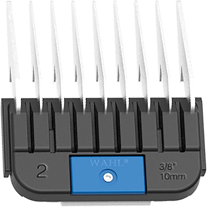 WAHL Professional Animal Stainless Steel Attachment Guide Comb Detachable Blade Pet Clippers - #2, 3/8 Inch Cut Length (3373-100), Dark Blue