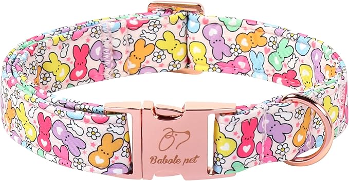 Easter Dog Collar, Colorful Bunny Easter Collars for Small Dogs, Cute Spring Boy Girl Dog Collars, Adjustable Heavy Duty Holiday Pet Collar with Metal Buckle S
